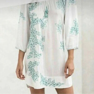 Poupette St Barth Blue White Embroidered Off Shoulder Mini Dress Size Small